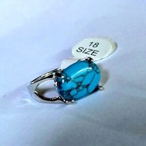 TURQUOISE BLUE HOWLITE POLISHED CABECHON NEW SILVER FOREVER RING SIZE 8 RING